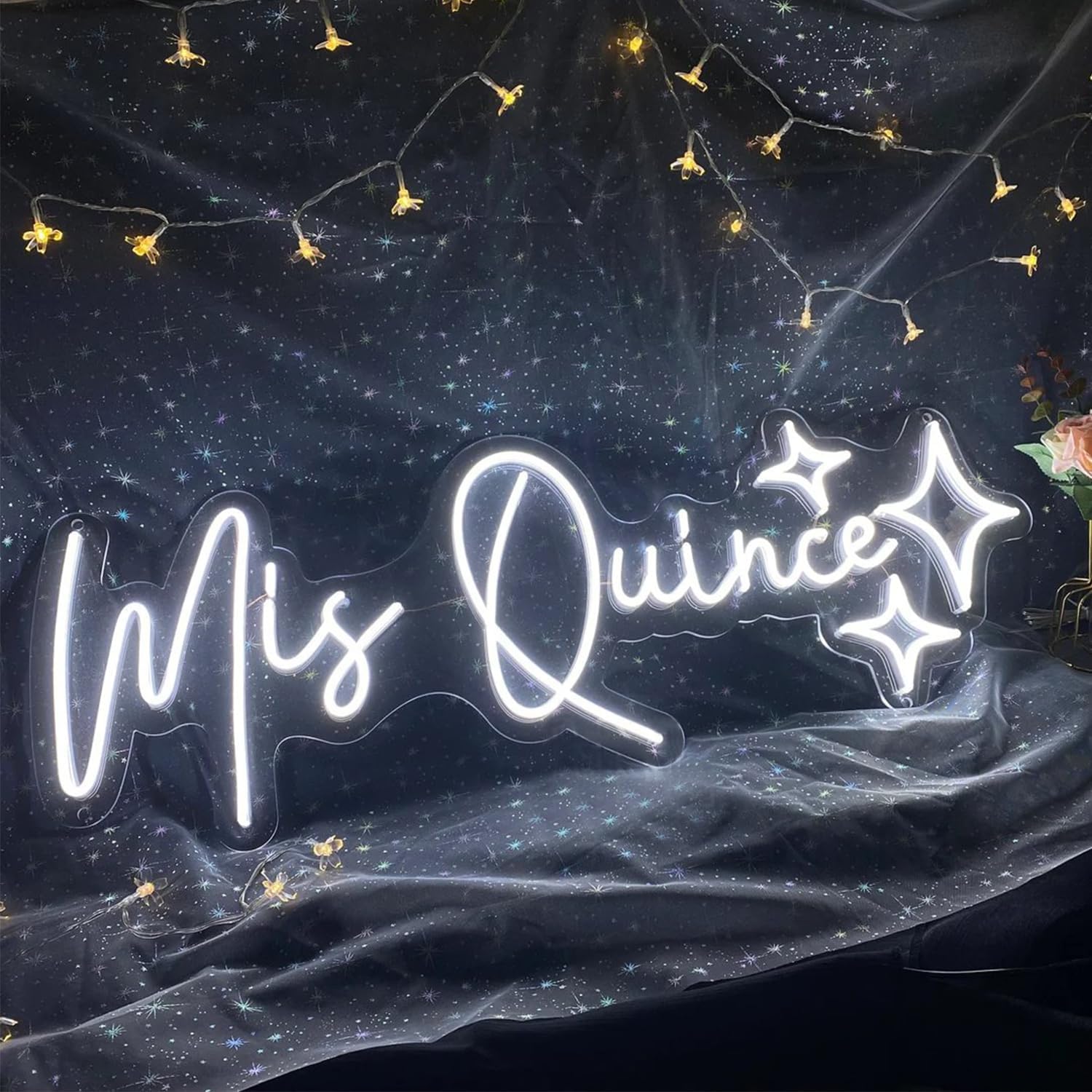 Mis Quince Custom Neon Sign Light for Wall Decor,Quinceanera Neon Light Birthday Gift,Wall Art Neon Led Light Up Signs Personalized Mis Sign Gifts for Her,Size:50cm