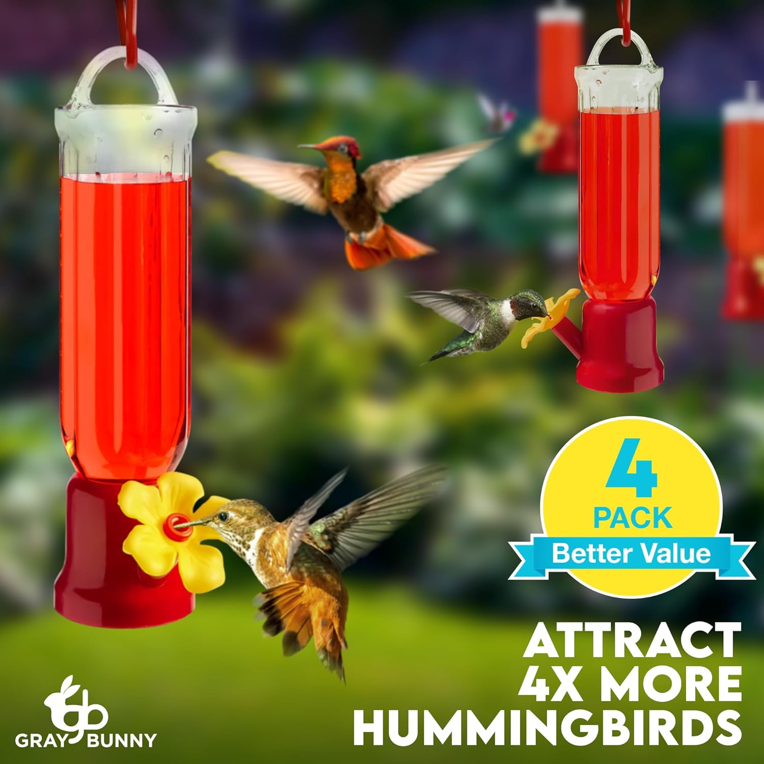 Gray Bunny Hummingbird Feeders for Outdoors Hanging, 2.3 oz Each [Set of 4], Small Hummingbird Feeder Plastic with Hanging Wires, Hummingbird Feeder Stand, Humming Bird Feeder, New Leak-Proof Desing