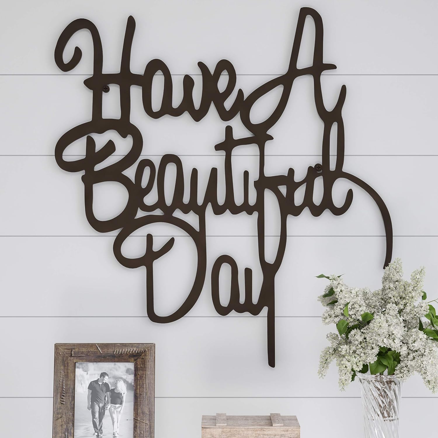 Lavish Home Metal Cutout-Have a Beautiful Day Wall Sign-3D Word Art Home Accent Decor-Perfect Modern Rustic or Vintage Farmhouse Style, 21-Inch Long, Dark Brown