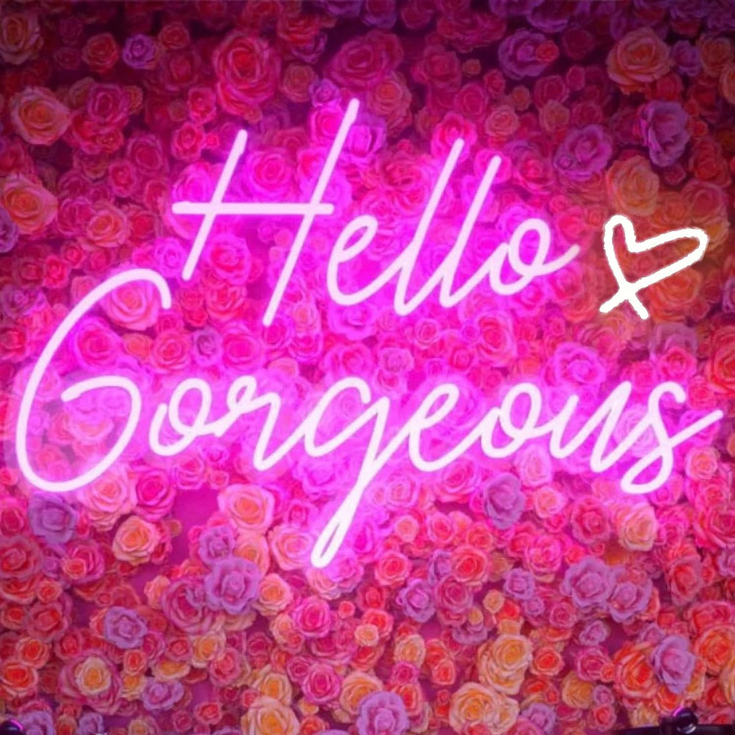 Hello Gorgeous Neon Sign Hello Beautiful Pink LED Neon Lights for Home Wedding Birthday Backdrop Bacelorette Party Wth Dimmable Switch(5V,16.5X10.6inches)